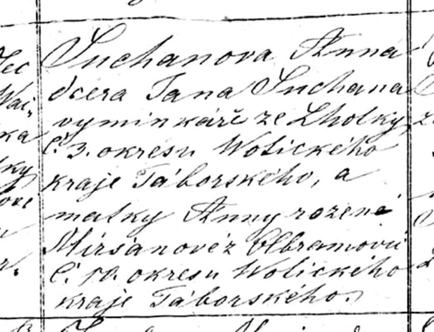 Výřez zápisu: Křest Marie Zemanové