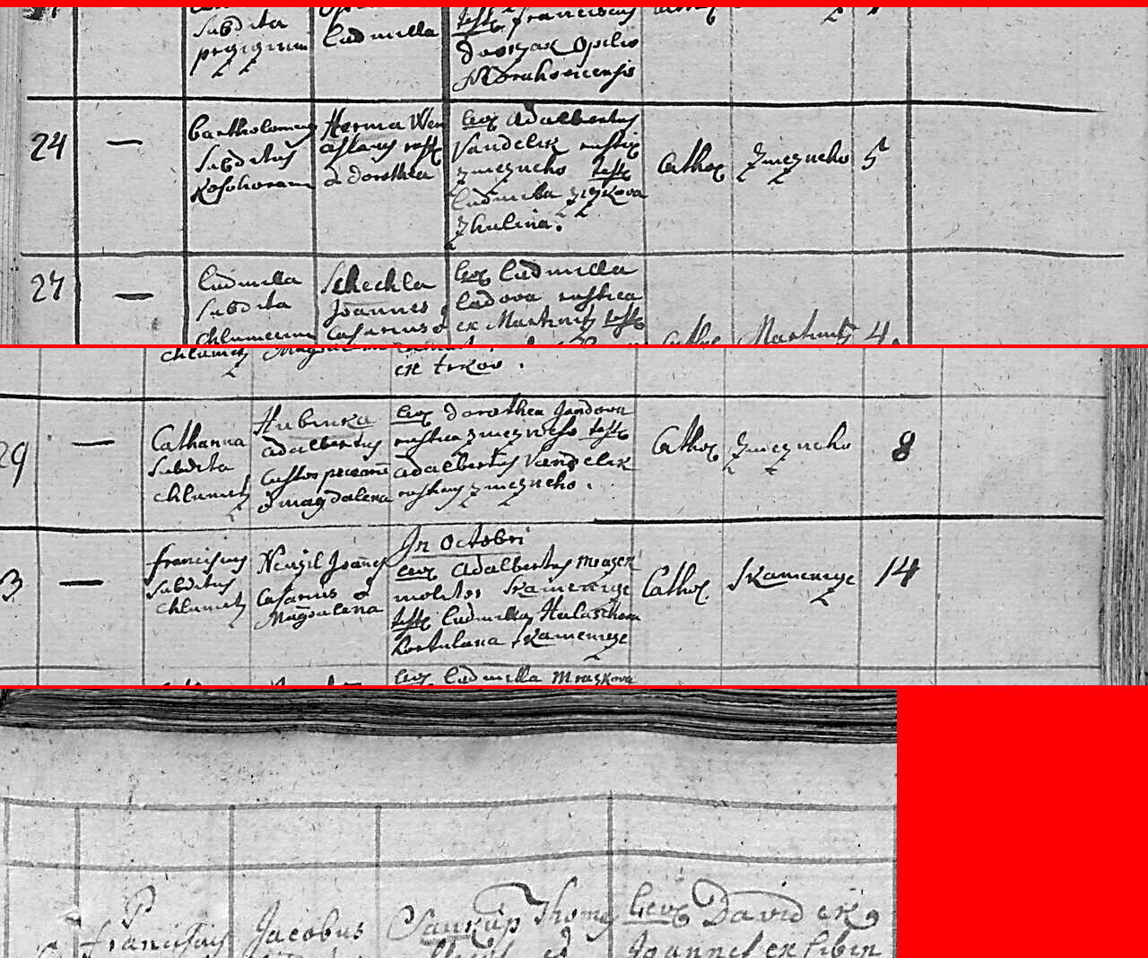 Výřez zápisu: Křest Bartoloměje Hermy