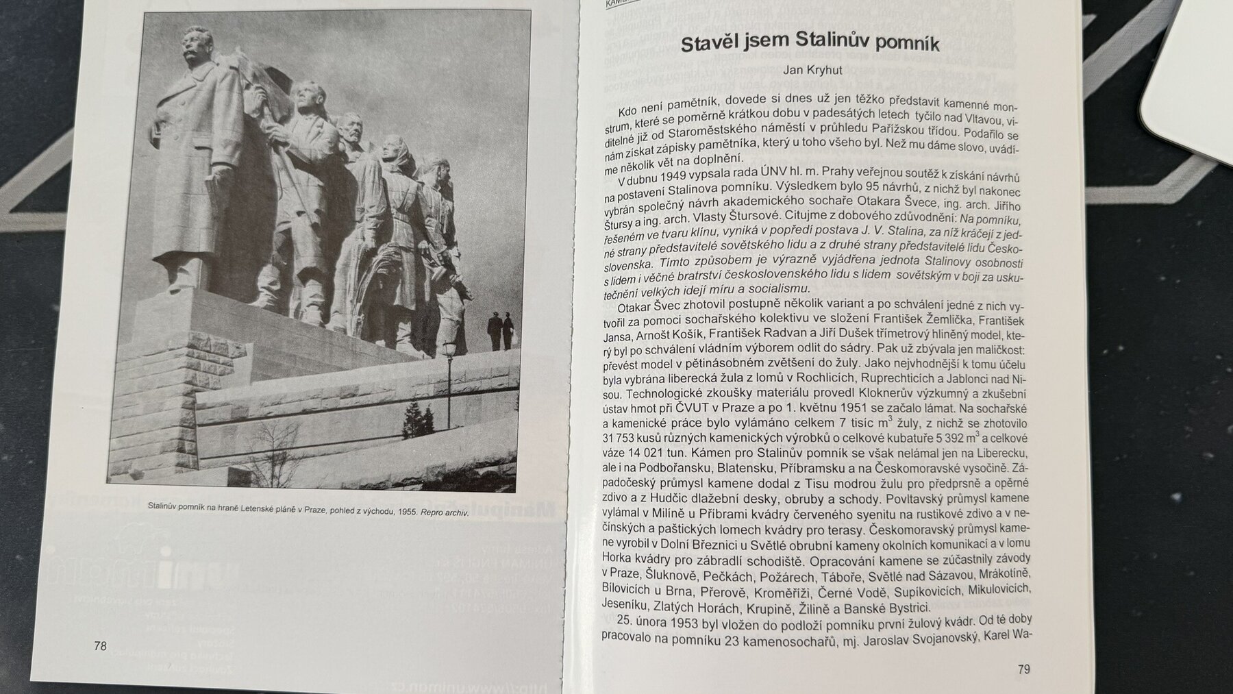 Výřez zápisu: Jan Kryhut: Stavěl jsem Stalinův pomník (Kámen 2002)