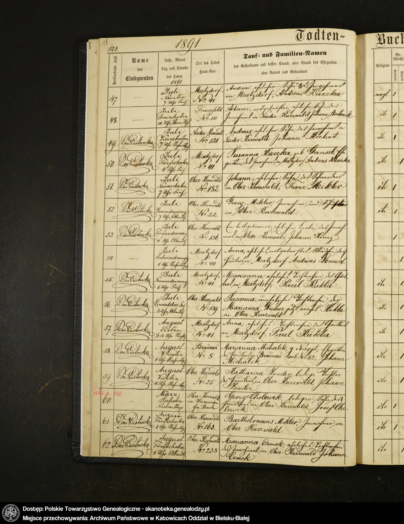 Výřez zápisu: Úmrtí Andrease Krehuta