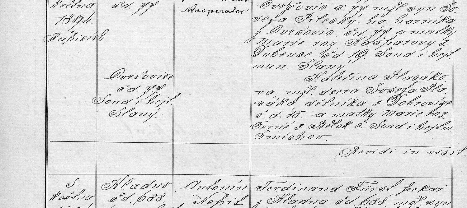 Výřez zápisu: Sňatek Josefa Pileckého a Kateřiny Placákové